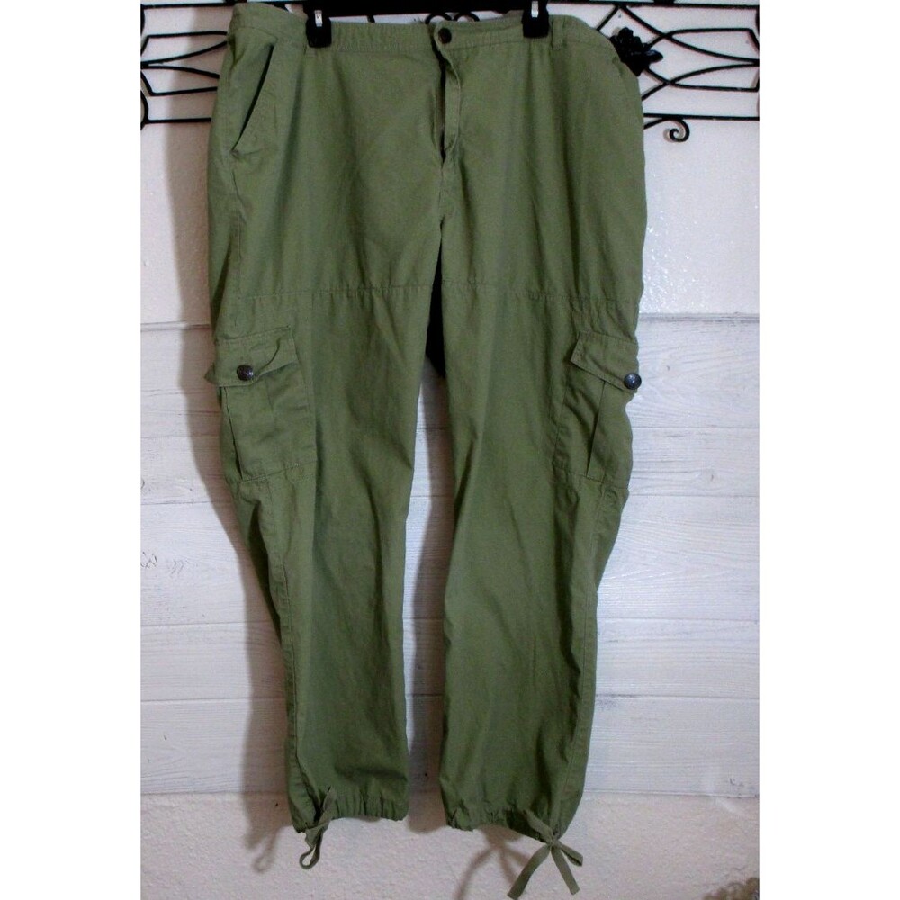 Liz & Me Cargo Pants Women's Size 22W Green Cotton Tapered Leg Pockets
